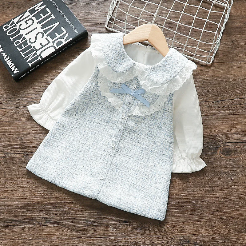 

Children Dress Lantern Sleeve A-line Peter Pan Collar 2021 Spring Autumn Clothes Girls Party Princess Dress Kids Clothing 0-3Y