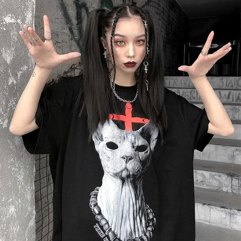 

Harajuku T-shirts for Women Hip Hop Alt Clothes Aesthetic Goth Top Female Summer Graphic T Shirts MINGLIUSILI Y2k Punk Tee Shirt