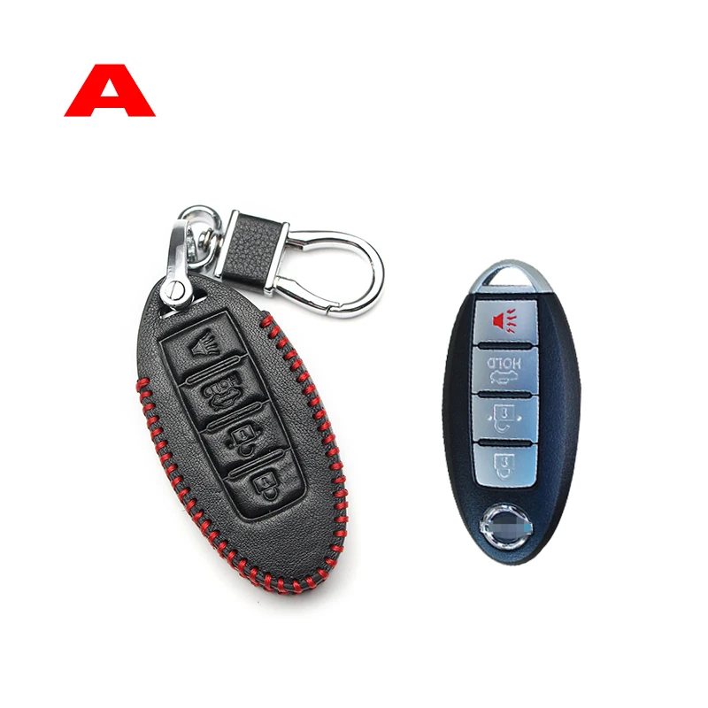 Car key case for cars leather remote key for Nissan Note Micra k12 x trail t31 t32 Qashqai Teana j32 j10 patrol y62 Tiida Murano - Название цвета: A Red line