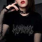 Женские футболки в Корейском стиле, черные топы в стиле хип-хоп, винтажные эстетические готические Графические футболки в стиле Харадзюку, одежда в стиле панк, Прямая поставка