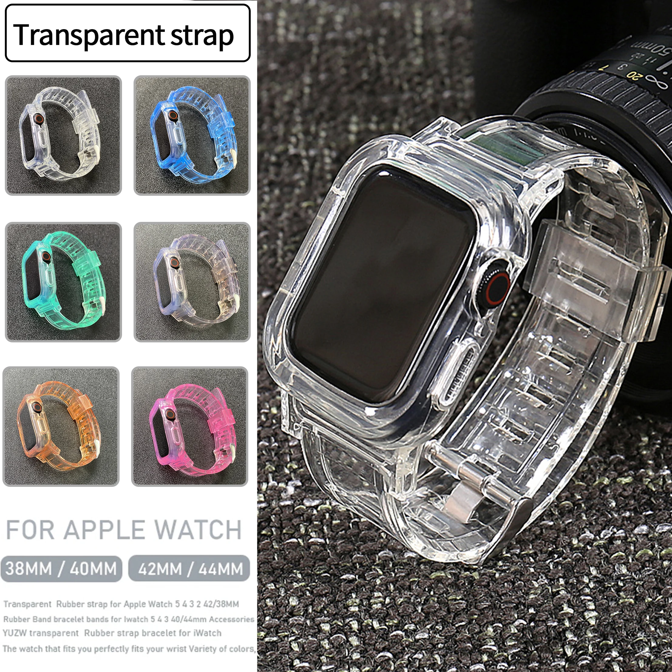 

Силиконовый спортивный ремешок для Apple Watch Band Series 6, 5, 4, SE, 40 мм, 44 мм, прозрачный браслет для iWatch Bnads 3, 38 мм, 42 мм, ремешок для часов
