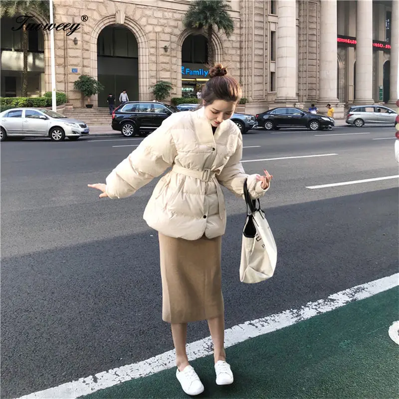 

2019 New Design Female Women Winter Autumn Warm Solid Korean Fashion Wild Loose Sashes Coat Thick Office Lady Plus Size
