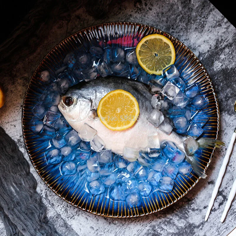 

Western Style Ceramic Food Plate Blue Color Steak Dish Pasta Plate Restaurant Special Dinnerware Home 11inch Big Plate