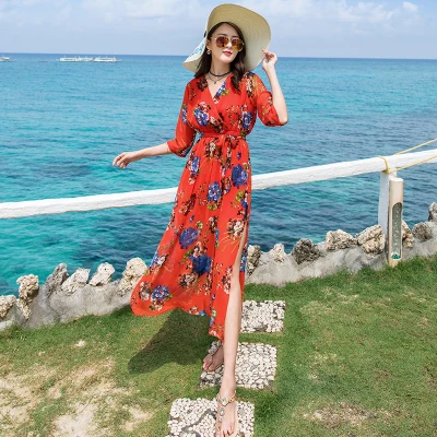 Женское летнее платье с цветочным принтом элегантное пляжное в богемном стиле