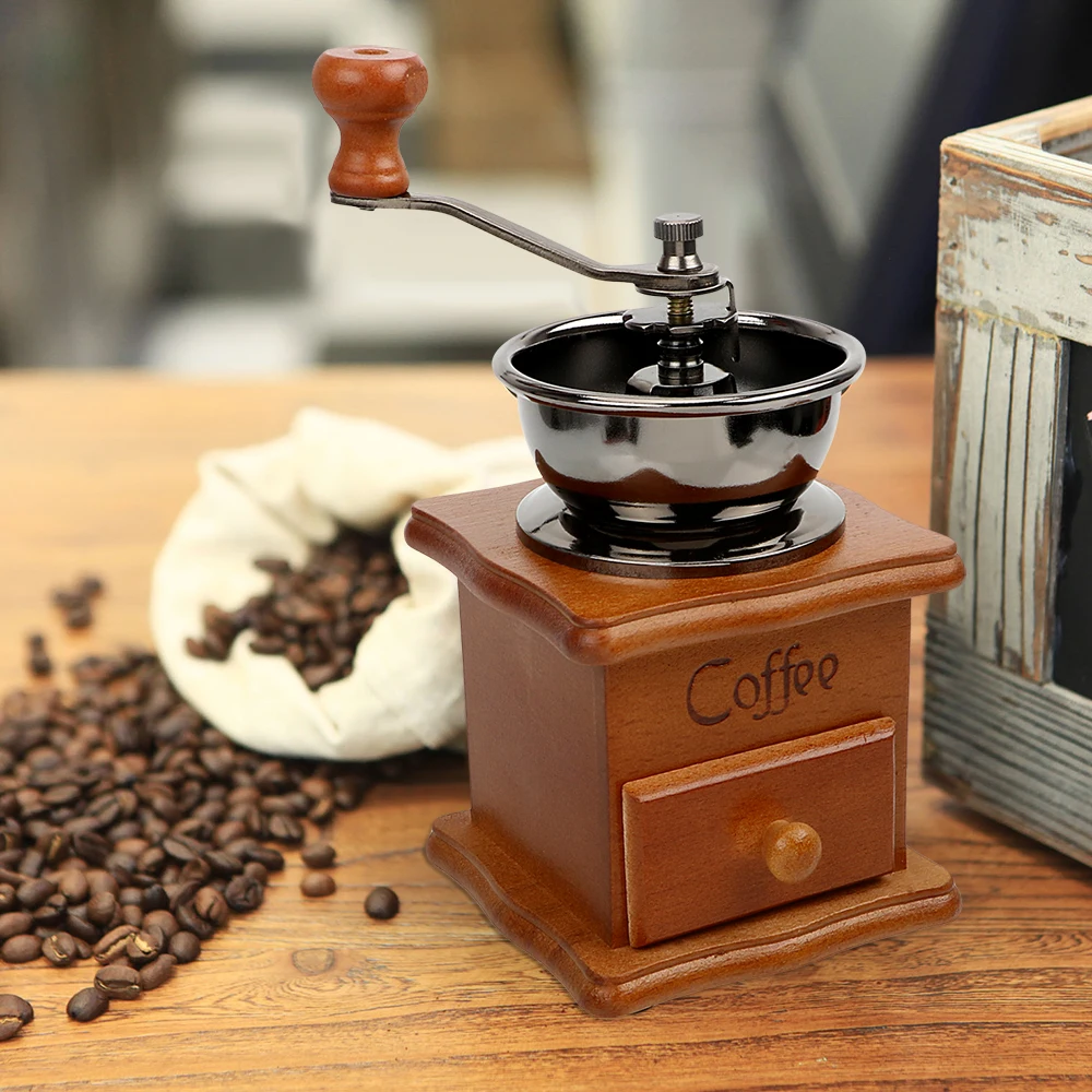 

Manual Coffee Grinders Classical Wooden Hand Coffee Grinder Coffee Bean Burr Mill Ceramic Millstone Home Kitchen Tool