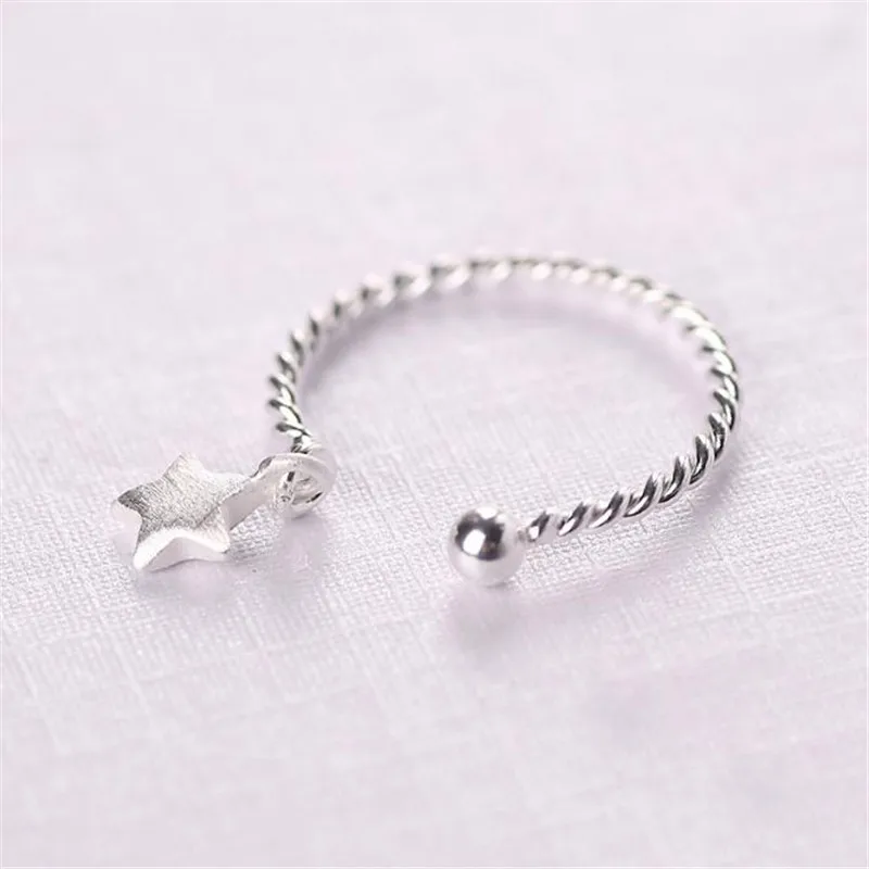 

POFUNUO 925 Sterling Silver Rings Minimalist Five-pointed Star Charm Twisting Line rings Lovers Gift Women Weaving Open Rings