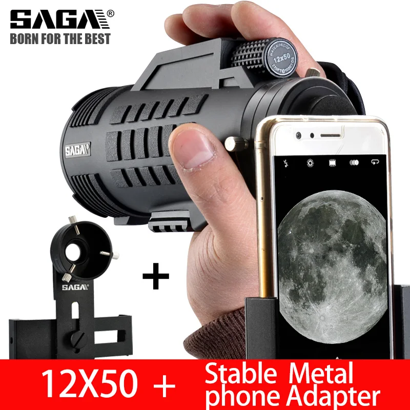 12x50Adapter SAGA Профессиональный монокулярный телескоп 8x42 12x50 мини telescopio BAK4 призма компактный охотничий низкий светильник ночного видения монокуляры - Цвет: 12x50Adapter