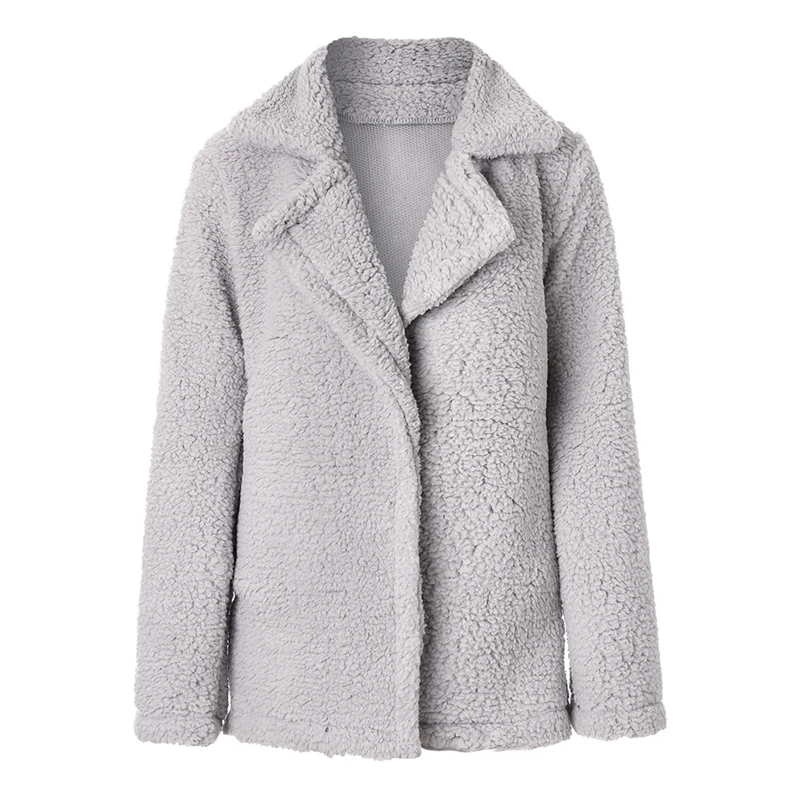 2019 autumn and winter new large size women's fashion plush coat lapel solid color long-sleeved jacket cardigan |