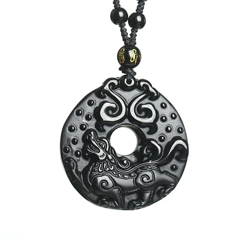 

Natural Black Obsidian Pixiu Jade Pendant Bead Necklace Chinese Carved Charm Jewelry Fashion Lucky Amulet for Men Women Gifts