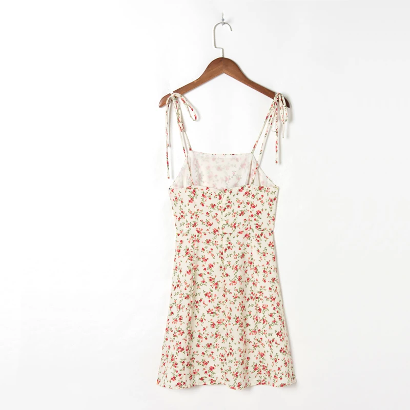 

Summer Women's Casual Flower Printed Bowknot Decorated Slim Sling Dress
