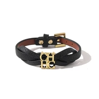 high quality letter pu leather gold color name stainless steel rosette bracelets bangle for women fashion jewelry lb013
