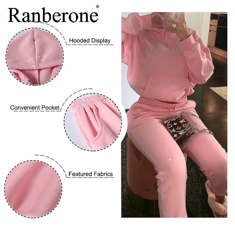 Осенне-зимний спортивный костюм Ranberone свитшоты топы и брюки из двух предметов