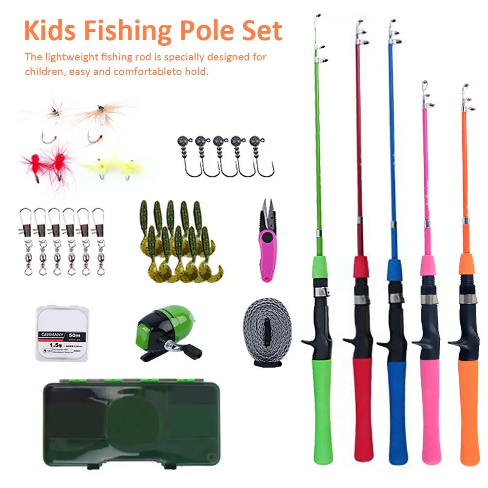 

Kids Beginngers Fishing Pole Set Portable Easy To Hold Fishing Equipment Fishing Pole Kit Spinning Wheel Fishing Gear Set