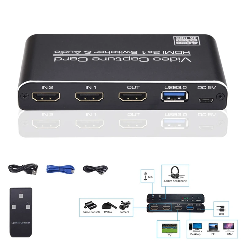 

HD 1080P 4K HDMI Video Capture Card HDMI 2X1 Loop Video Capture Game Record Live Streaming Broadcast Local Loop Out