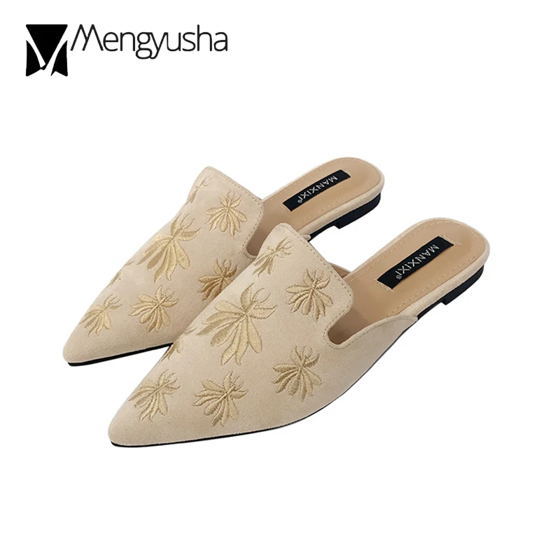 2019 г. Осенние закрытые тапочки шлепанцы с острым носком женские бархатные