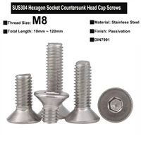 m8 sus304 stainless steel hexagon socket countersunk head cap screws din7991 total length 10mm 120mm
