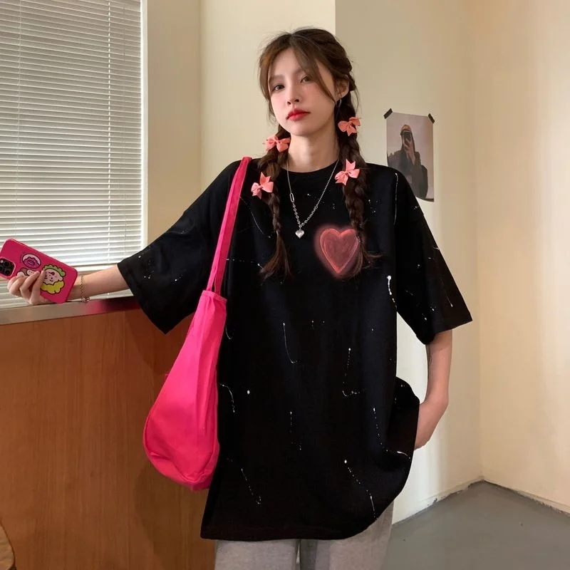 

Real Shot Summer The New listing Design Sense Niche T-shirt Female Korean dress women vintage Sale Fashion