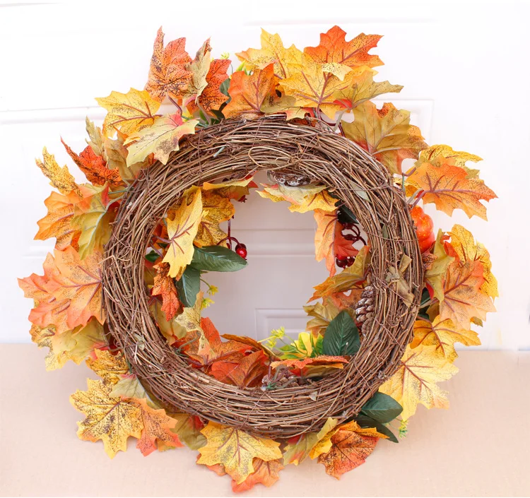 

20Inch/50CM Autumn Pumpkin Wreath Thanksgiving Halloween Wall Decor Fake Flowers for Crafting Home Decoration Accessories