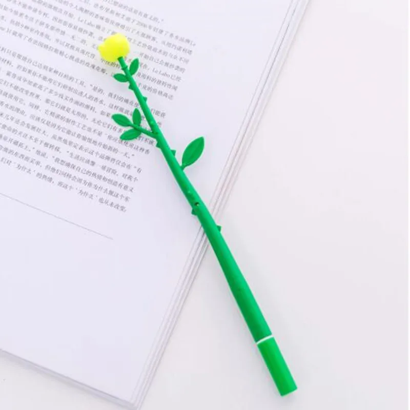 Green 2 шт Новинка Kawaii ручка пластиковая Роза Цветок Трава гелевая ручка шариковая ручка канцелярские принадлежности Школьные офисные принадлежности - Цвет: Green