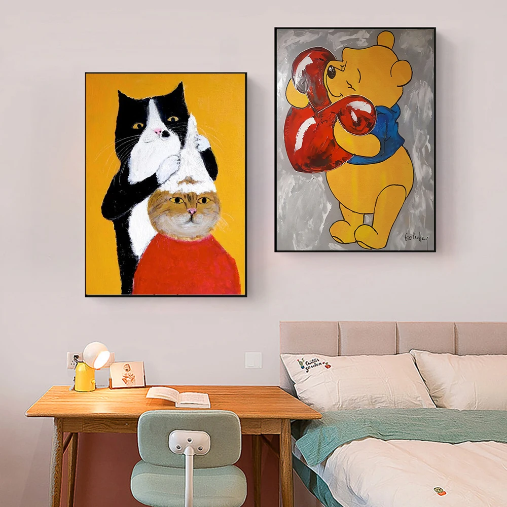 

Black Cat Barber Shampoo Cartoon Animal Oil Paining On Canvas Wall Art Poster And Prints Funny Bear Picture Decor For Kids Room