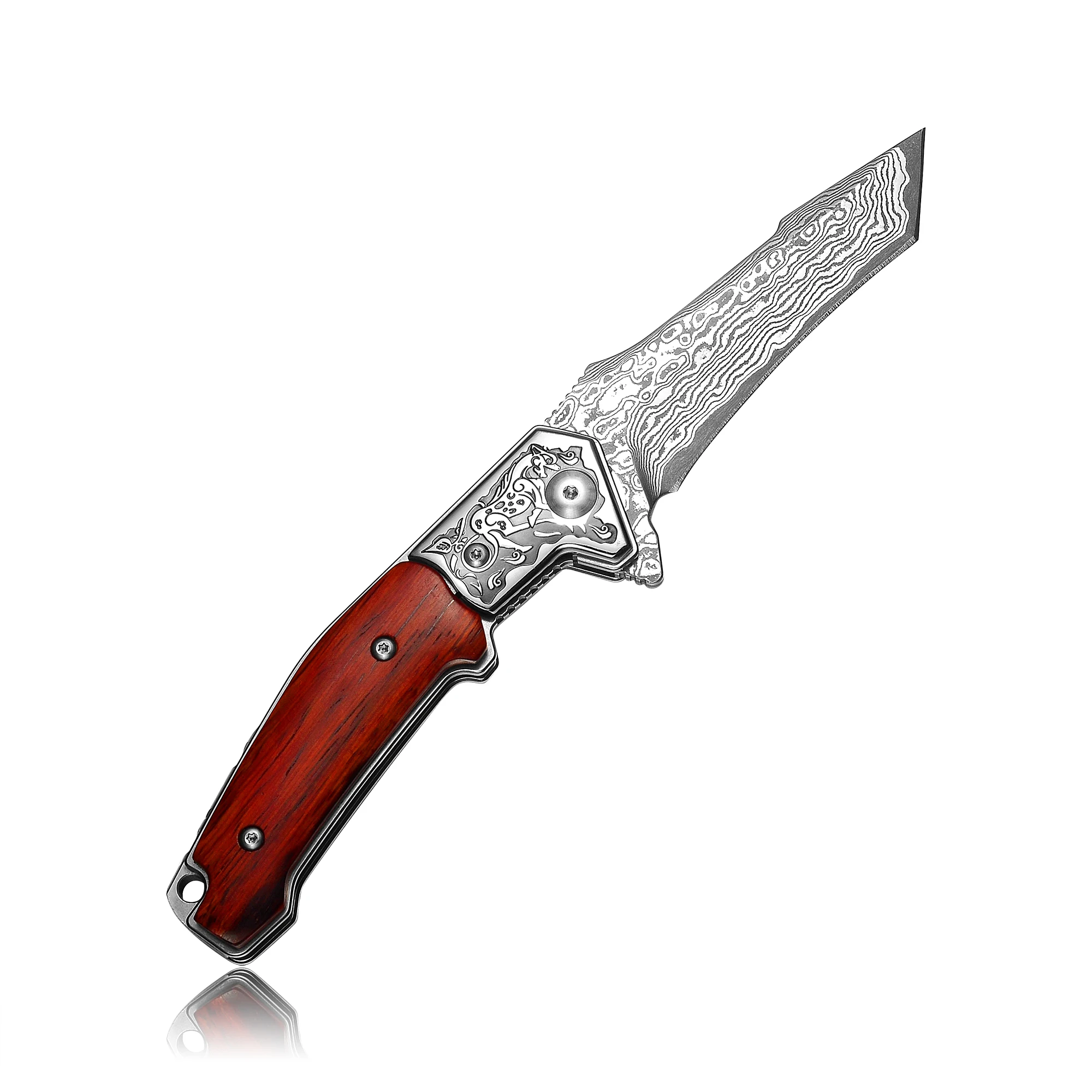 Складной охотничий нож KUBEY DM148 карманный Клинок с гравировкой дамасский узор