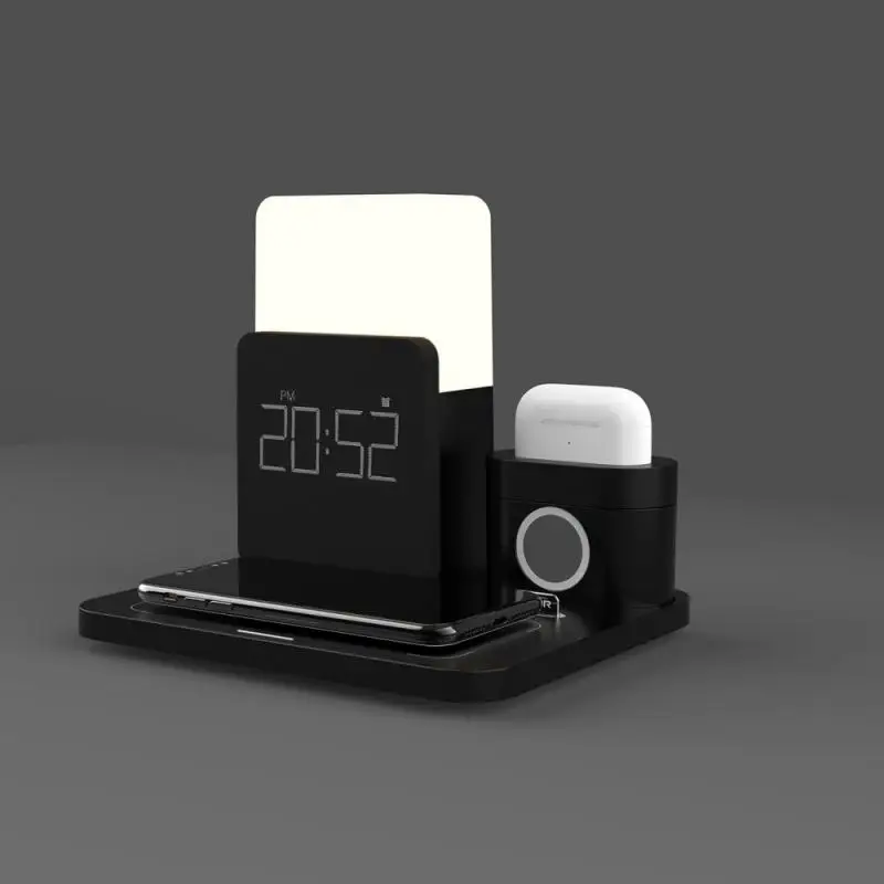 

3 in 1 Alarm Clock With Wireless Charging Dock Stand Multifunction Night Light USB Fast Charger Clock Home Decor Dropship