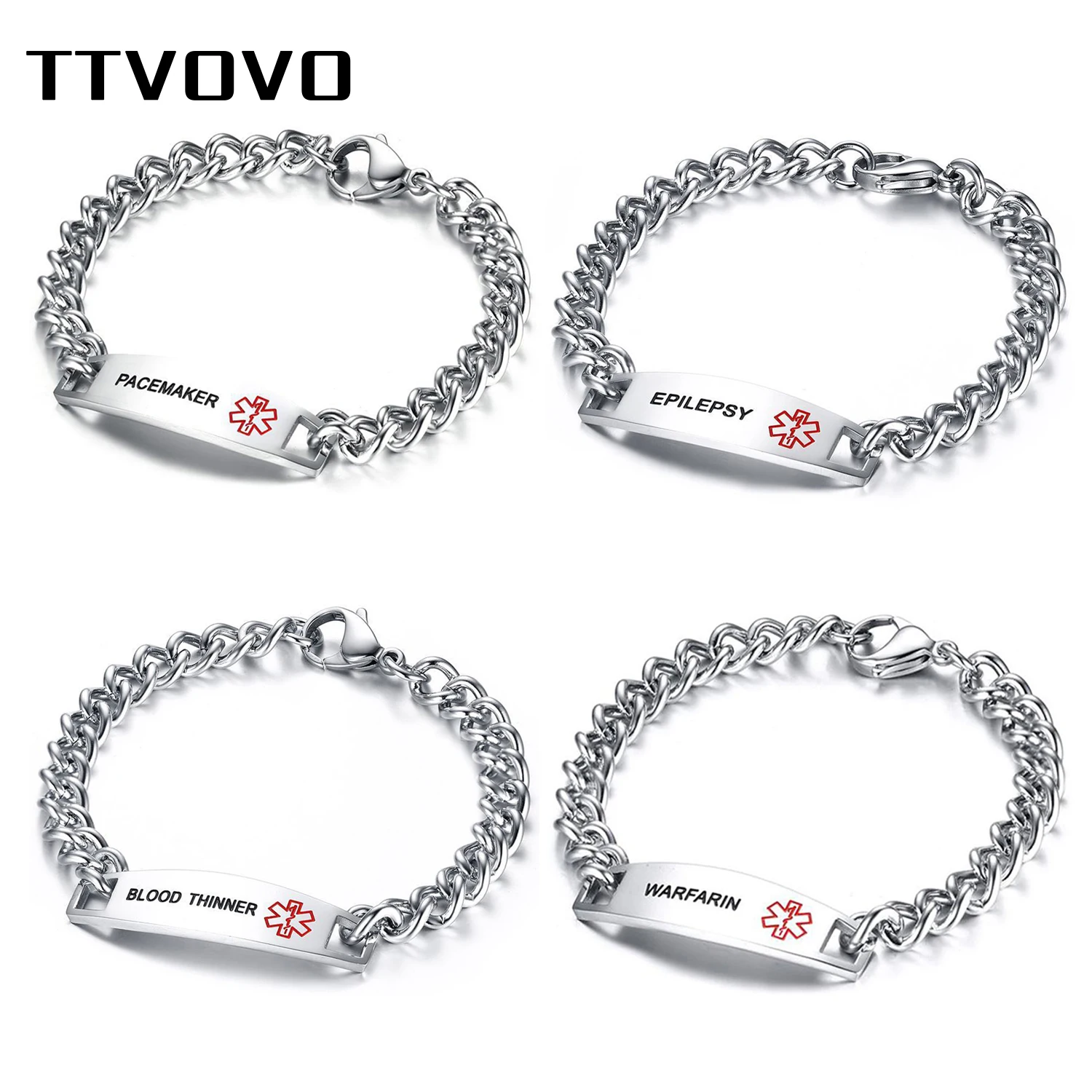 

TTVOVO Medical Alert ID Bracelet Stainless Steel SOS Emergency Medical Bracelets Link Chain Bracelet Identification Jewelry Gift