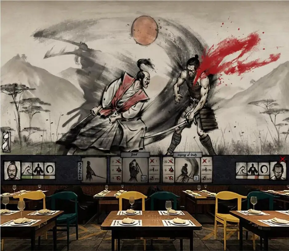 18757201 Обои на заказ, фреска, самурайская серия, черный и белый ukiyoe warrior lahu, ресторанный инвентарь, бар, 3D фоновая стена - Цвет: 18757201