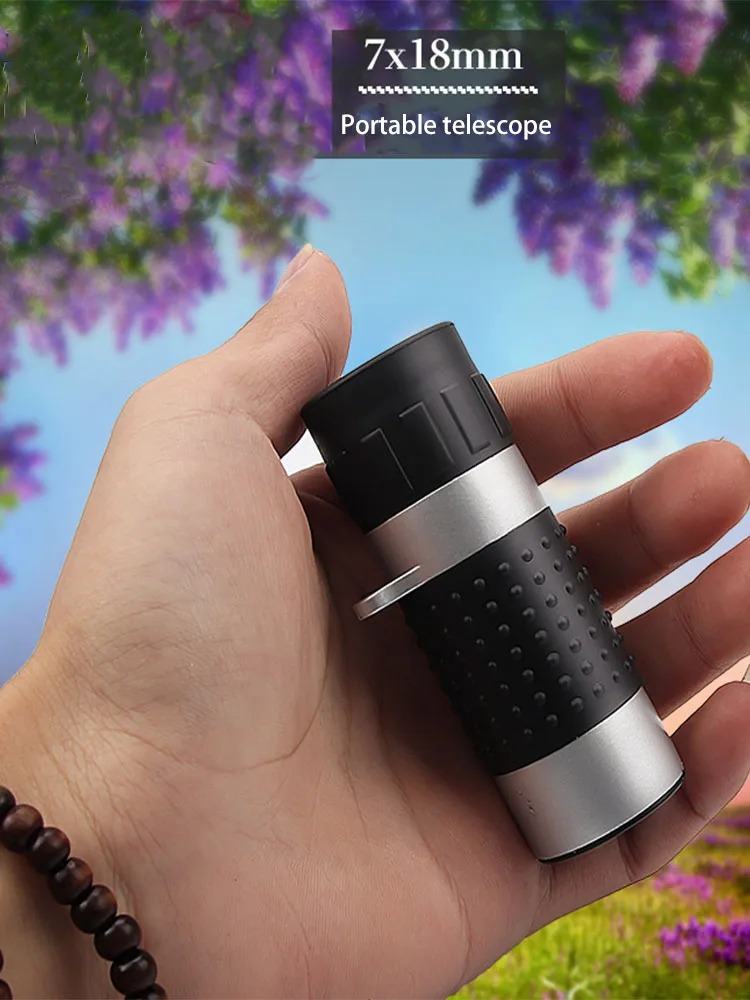 

Waterproof Optical Telescope for Camping Traveling 7X18 HD Mini Pocket Monocular Telescope for Smartphone Low Light Night Vision