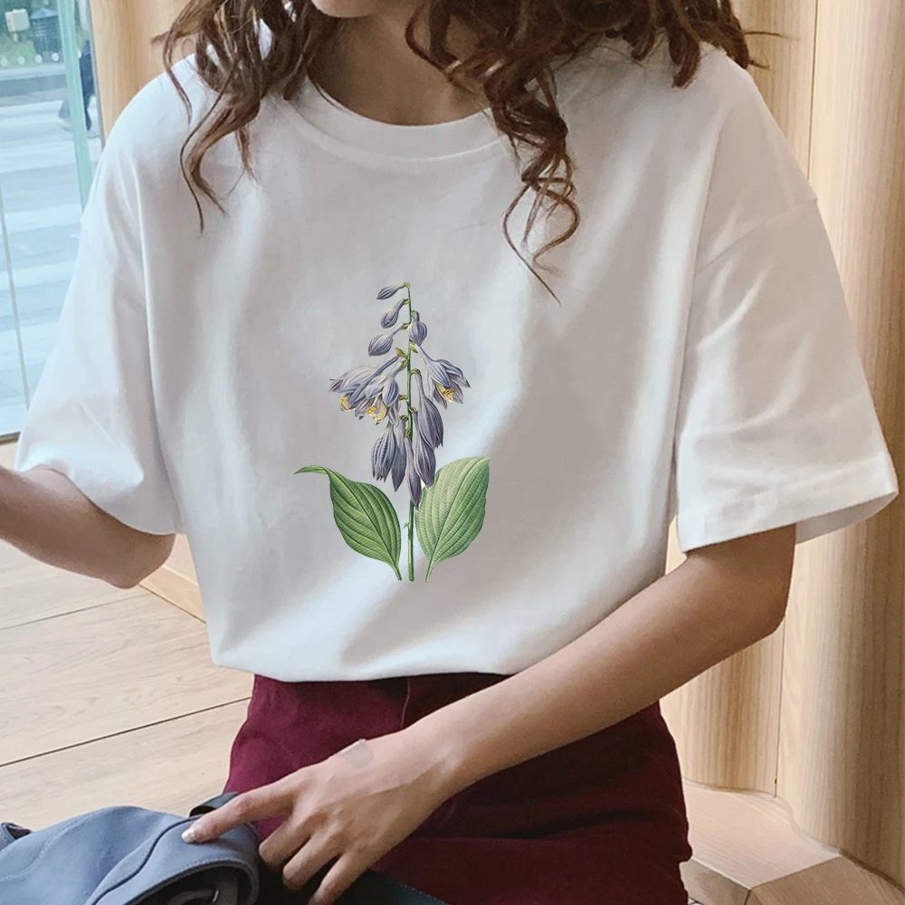 Белая футболка для женщин и девочек с акварельным принтом Поппи Корейская Ulzzang