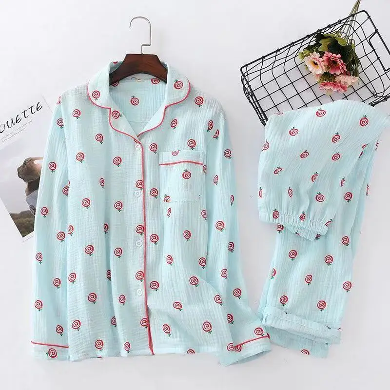 Осенний пижамный комплект с принтом любовь для женщин 100% хлопок Повседневная