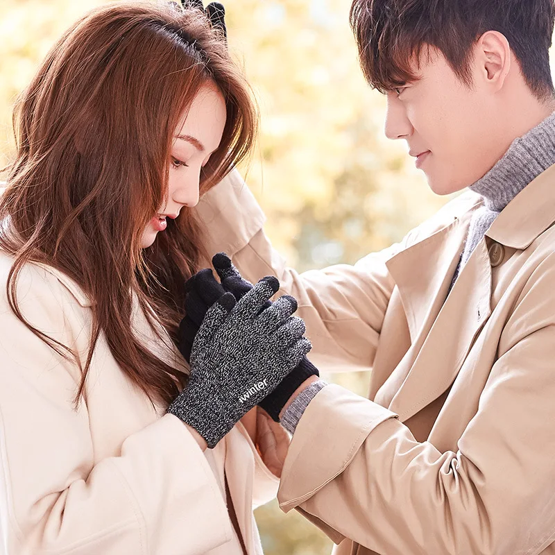 Fashion Touch Screen Gloves Men Women Winter Warm Knitting Mittens Anti Slip Thicken Full Finger Guantes