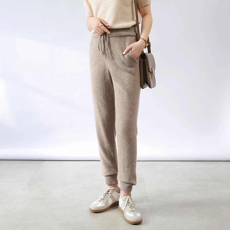 LONGMING Women Knitted Pants  Autumn Winter Thick Long Pants Sports 100% Wool Sweater Trousers Sweatpants Female Cargo Pants Y2K