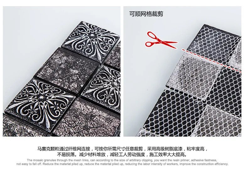 Мозаичная плитка из полимерного стекла винтажная черно серая для кухни ванной