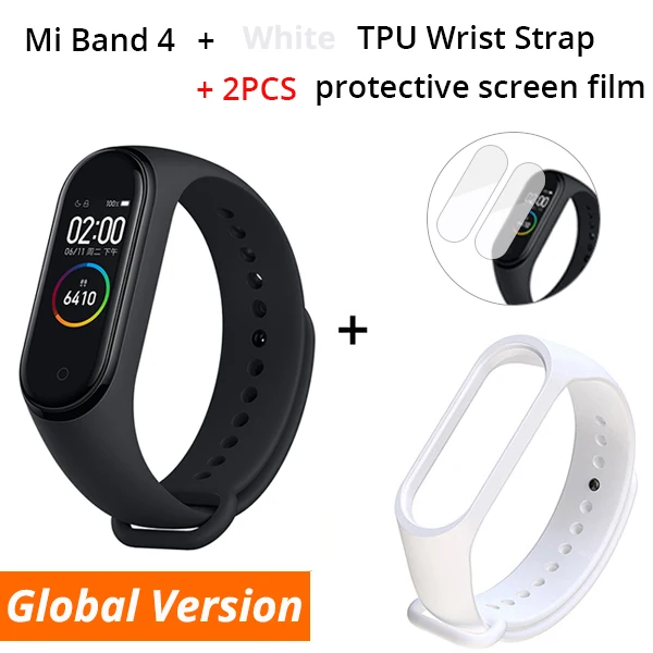 Add whiite strap Xiaomi Mi смарт-браслет 4, глобальная версия, Смарт-часы AMOLED, 3 цвета, экран, монитор сердечного ритма, Bluetooth 5,0, смарт-браслет - Цвет: Add whiite strap