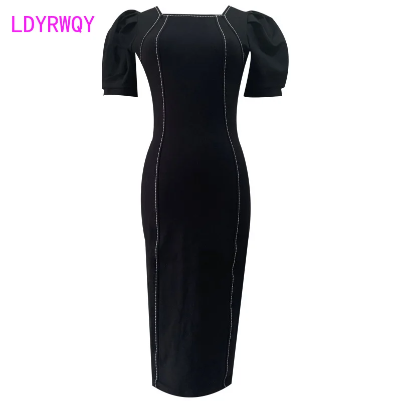 

LDYRWQY White dress female 2021 summer new Korean style temperament square collar slim fit buttocks