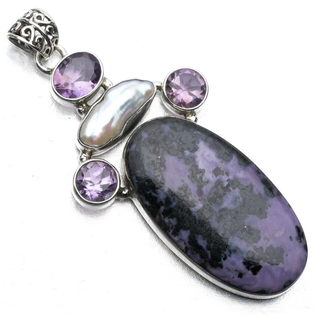 Женский аметист и бива жемчужная подвеска в стиле панк серебряная 3 дюйма P0735 |