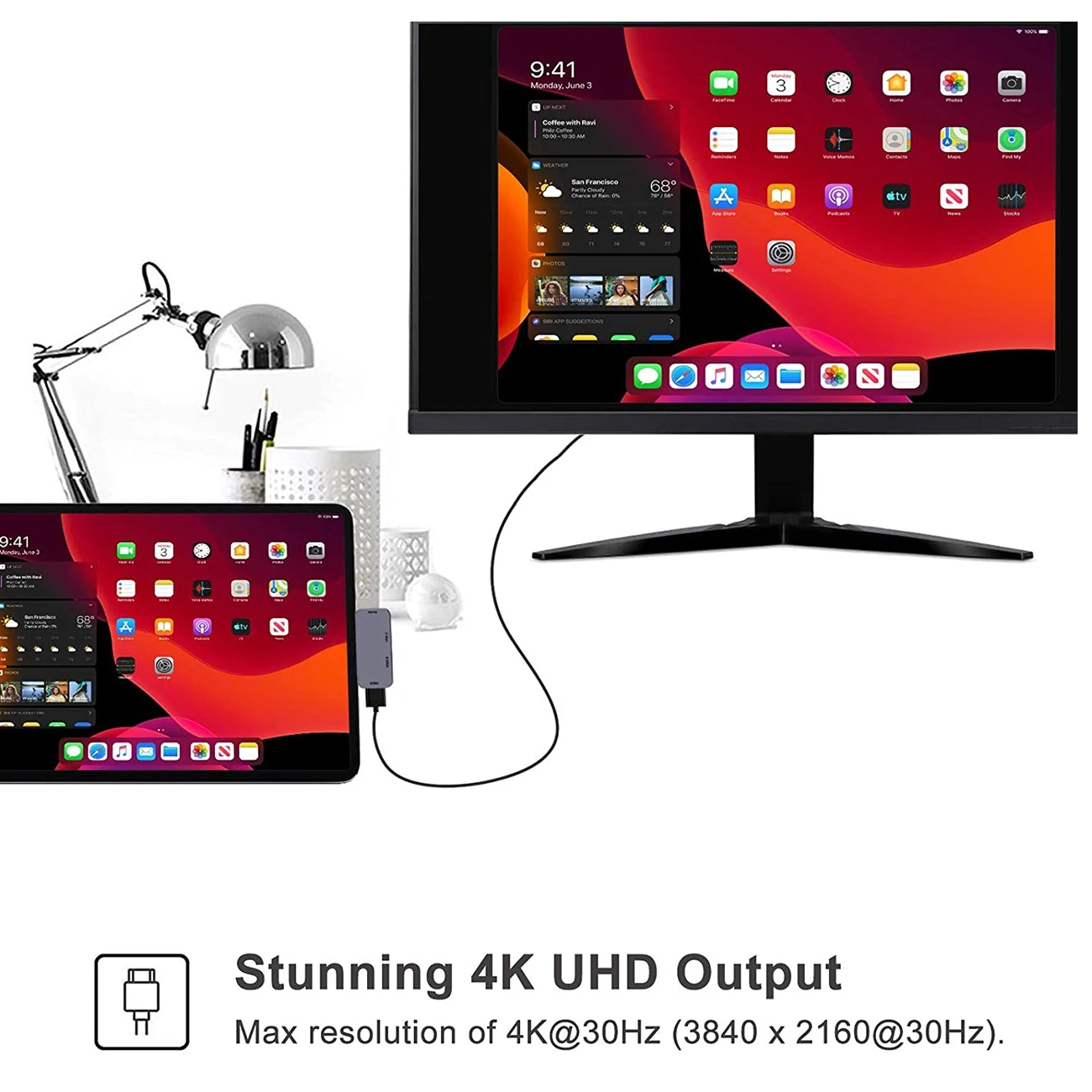

4 In 1 USB C Hub Type C to 4K HDMI USB 3.0 3.5mm Audio Adapter Laptop Docking Station for Switch iPad Pro