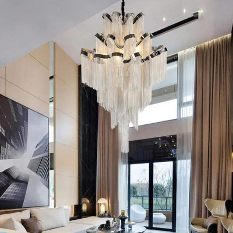 

Modern creative luxury tassel chain chandelier Tassel chain Luxury Stair chandelier Hanging Light for Decoration Manggic lights