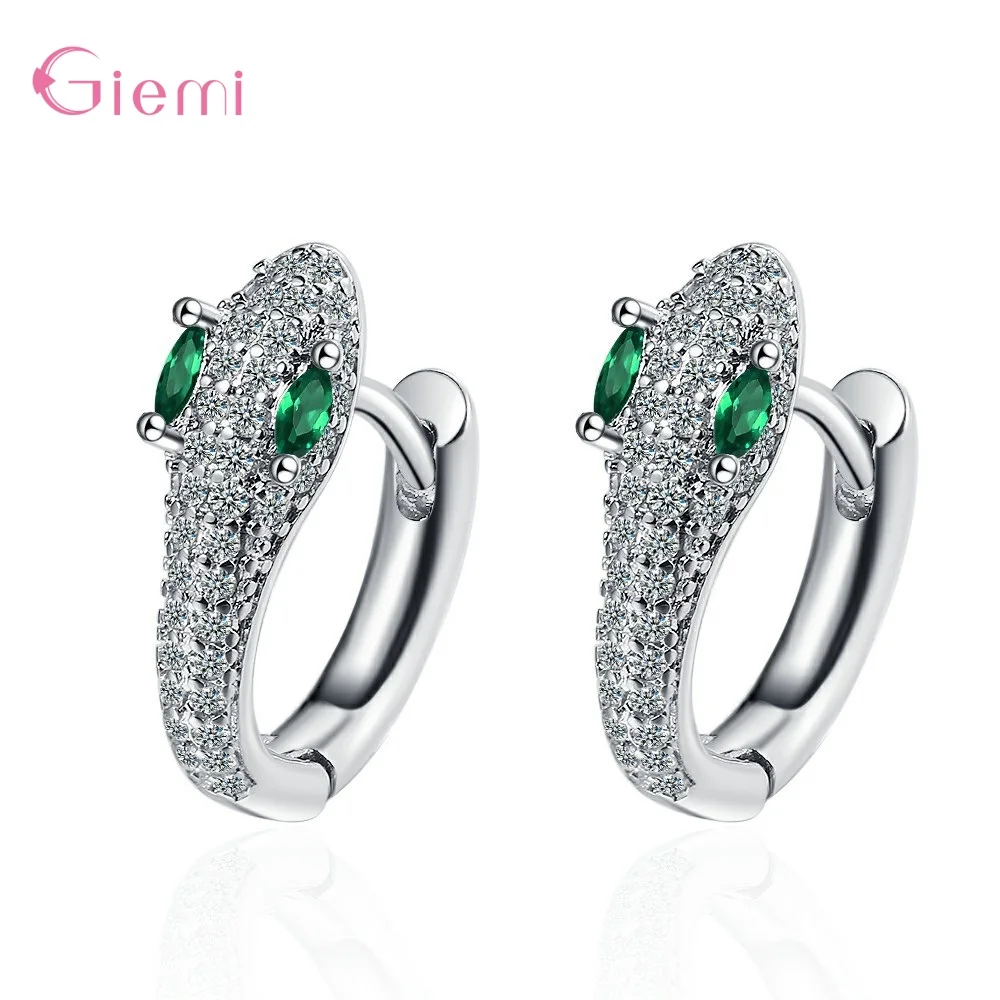 

New Fashion 925 Sterling Silver Snake Hoop Earrings Micro CZ Stone Round Circle Geometric Earring Huggies Punk Trendy Jewelry