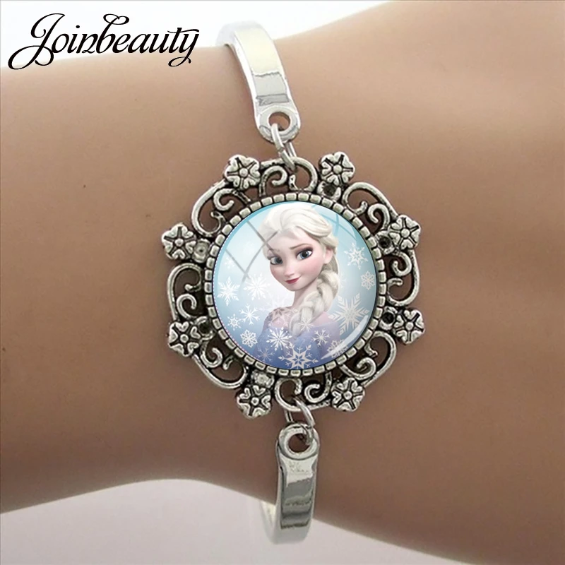 SQ07 JOINBEAUTY, мультяшная Принцесса Эльза Анна, Снежная королева, кружевной браслет, очаровательные стеклянные браслеты с кабошонами, регулируемый браслет, подарок для девочки SQ11 - Окраска металла: SQ07