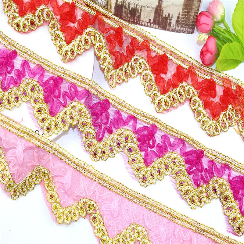 Оптовая продажа 10 ярдов Золотая кружевная лента европейские аксессуары для