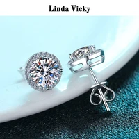 linda vicky 0 51ct vvs1 moissanite stud earrings women senior precious jewel certificate rhodium stud plated 925 silver jewelry