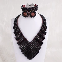 4ujewelry african black jewelry set crystal beaded handmade jewellery set for women wedding 2020 free shipping 3 pcs indian set