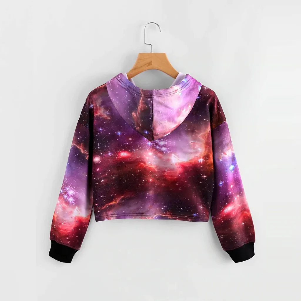 Женские короткие худи с 3D принтом звездного неба Осенние повседневные толстовки
