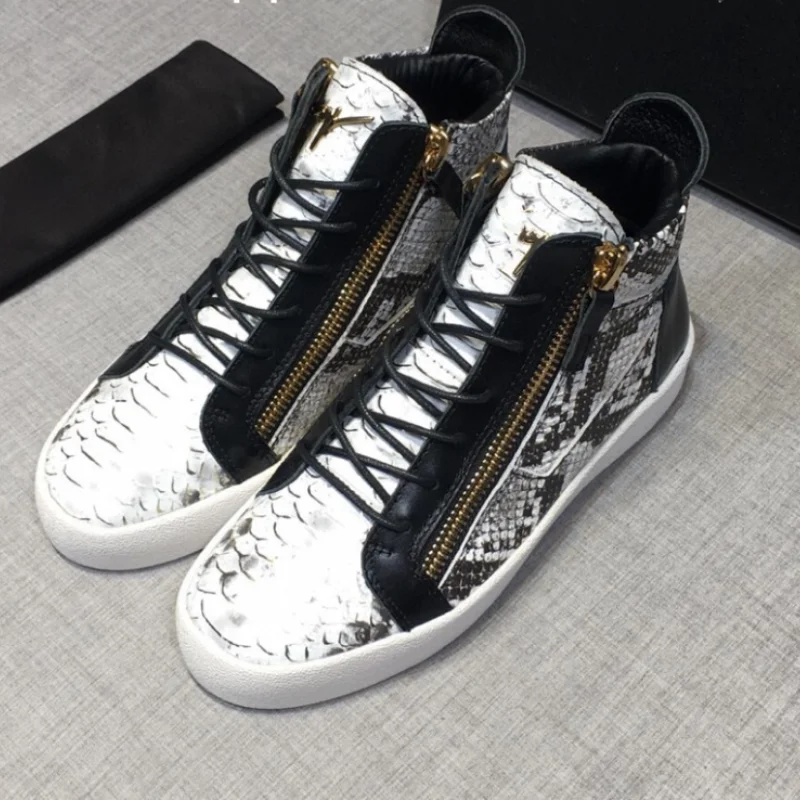 

Luxury Brand Giuseppe-Men's High Top Sneakers Gold-plated Metal Plaque Python print leather Side Zipper Design Zanottis GZ Shoes