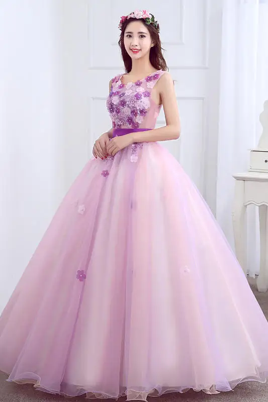 

Color Wedding Dress Light Purple Sleeveless U-neck Tutu Skirt Female Long Model Quinceanera Dress