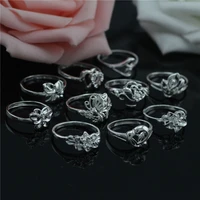 10pcs heart shape jewelery ring women fashion flower classic retro sterling silver ring 6789 mixed packaging wholesale