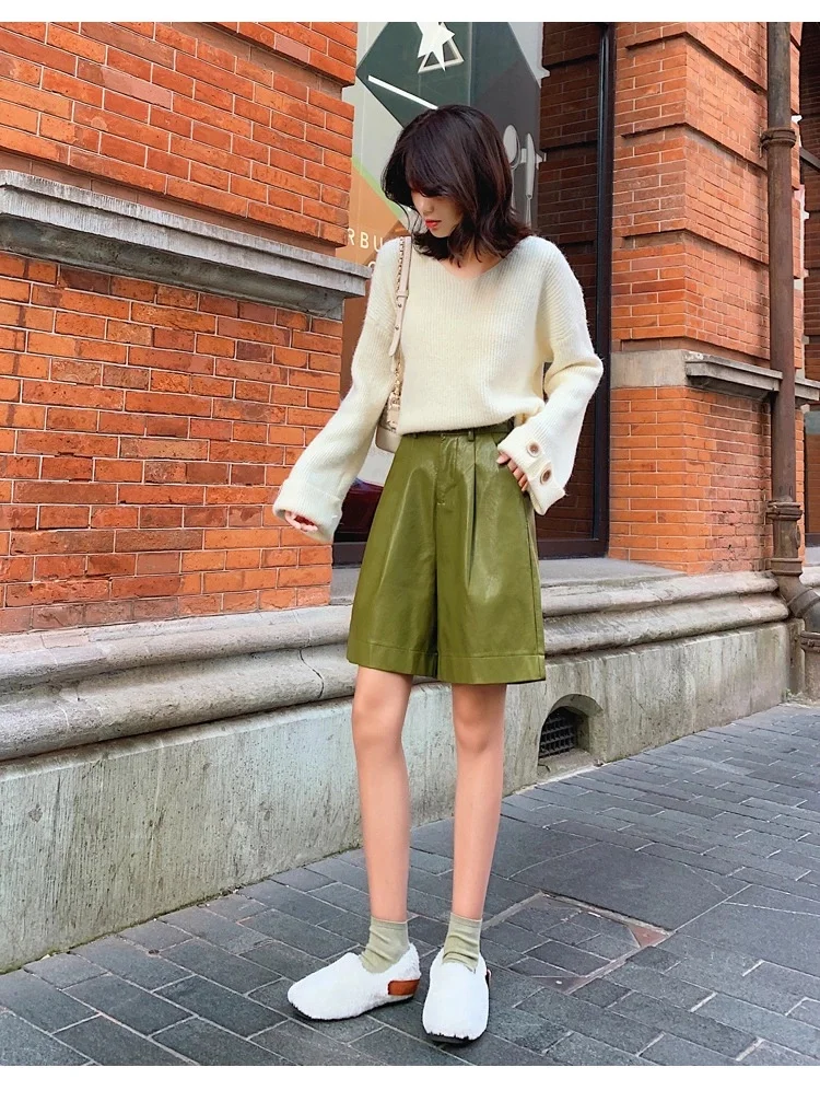 

Женские брюки из ПУ кожи, с высокой талией и широкими штанинами