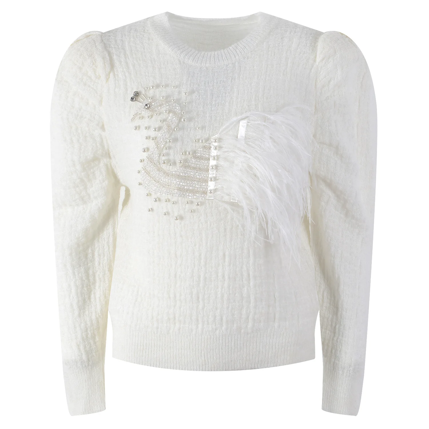 

Женский трикотажный пуловер с круглым вырезом, с рукавами-фонариками